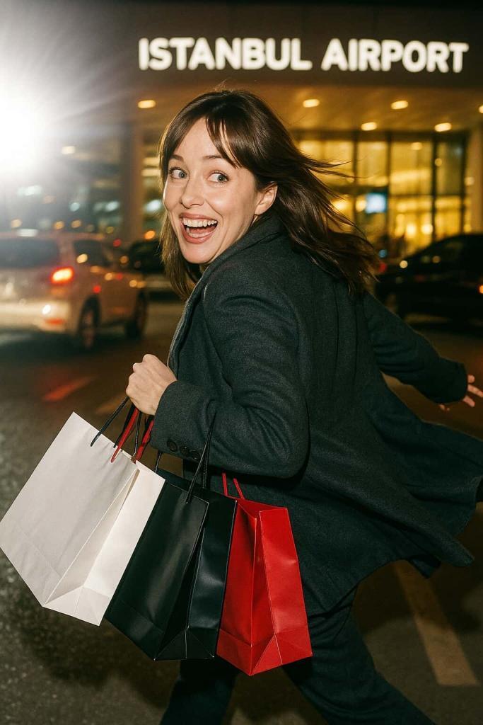 dakota johnson all'aeroporto di istanbul