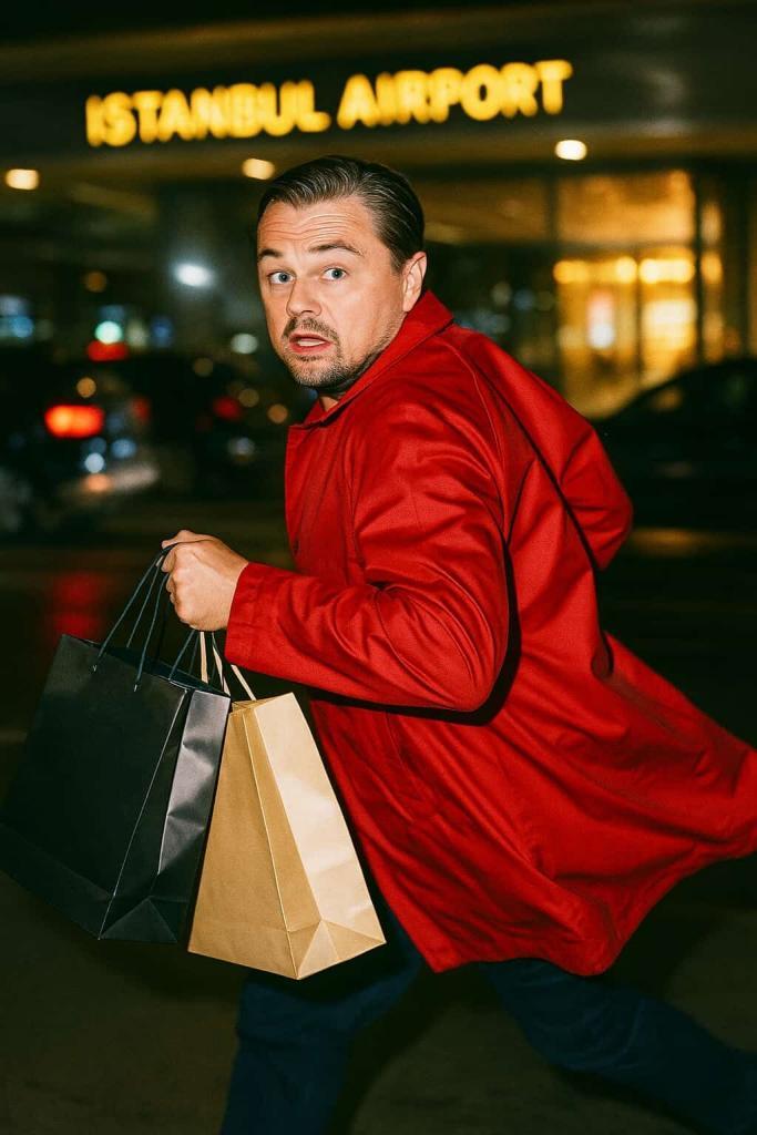 leonardo dicaprio with new teeth at istanbul airport