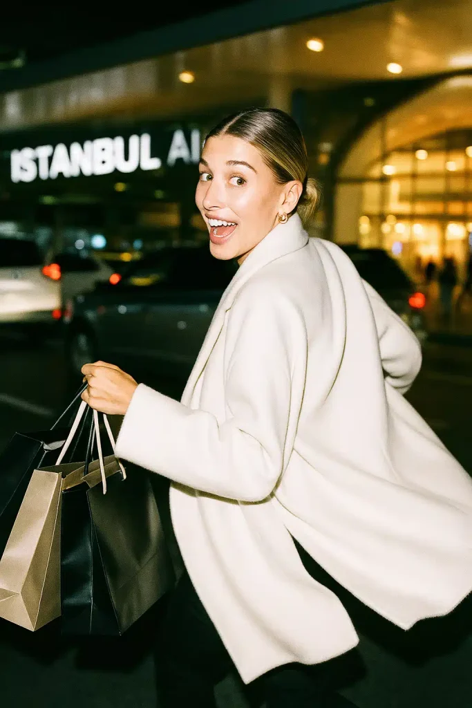 hailey bieber în aeroportul din Istanbul